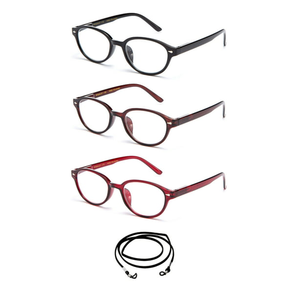 3-Pack Retro Round Reading glasses with Spring Hinges 